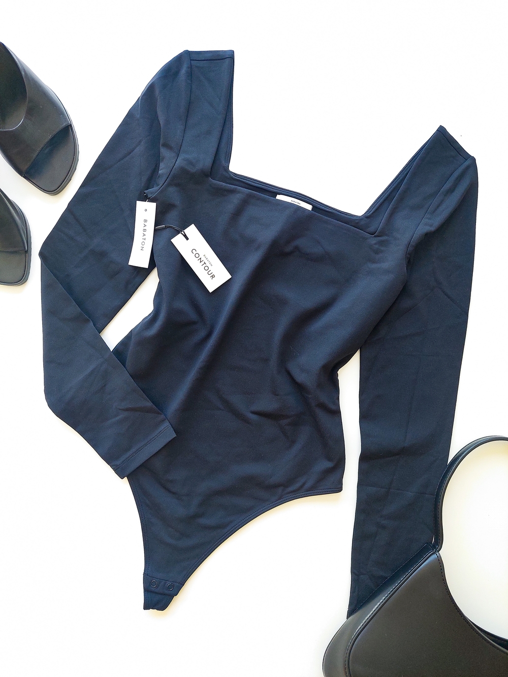 Aritzia Babaton M Contour Square Neck Long Sleeve Bodysuit in Black Headway NWT